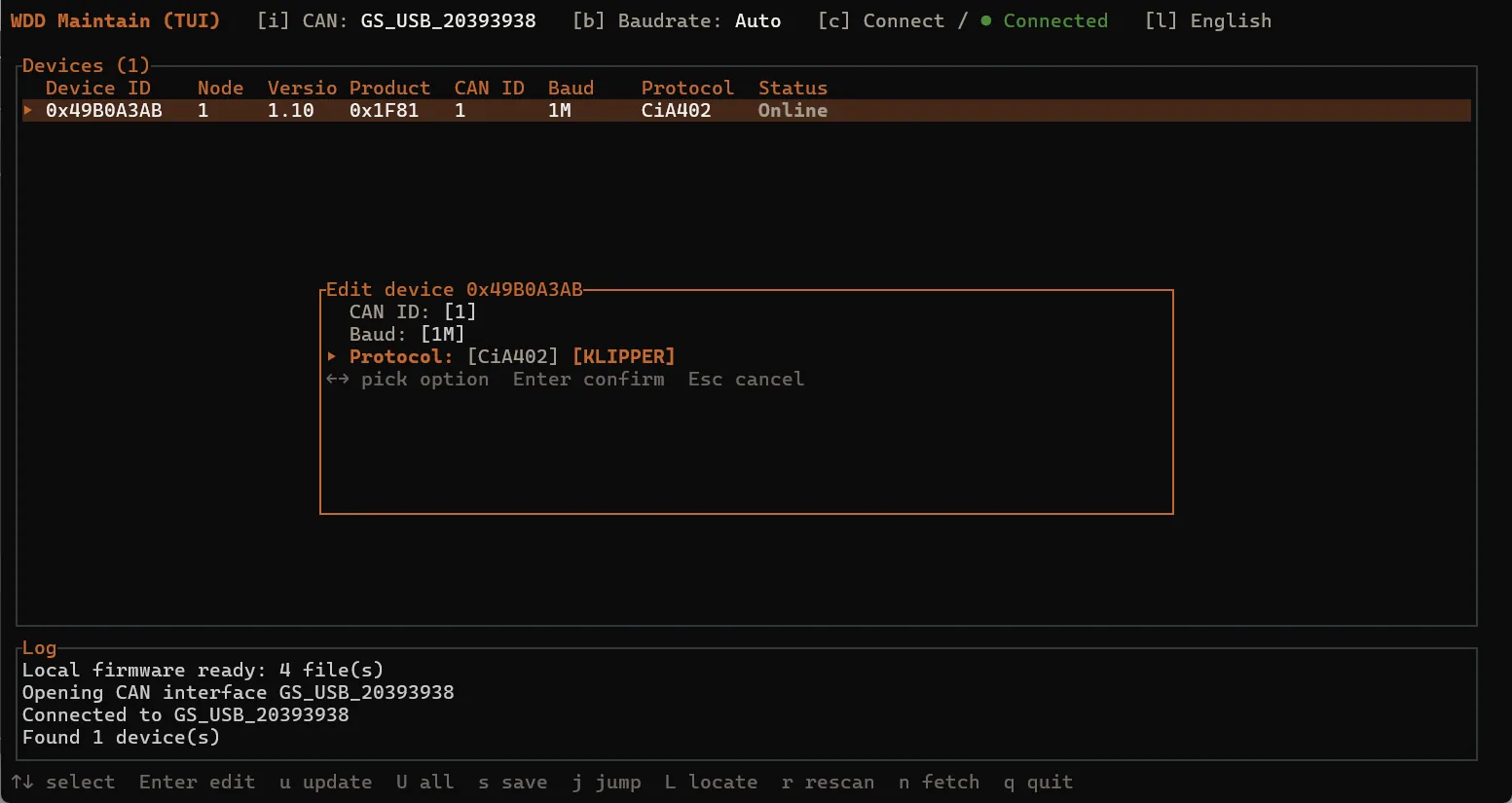 wdd-maintain-cli interactive TUI: device list and device settings