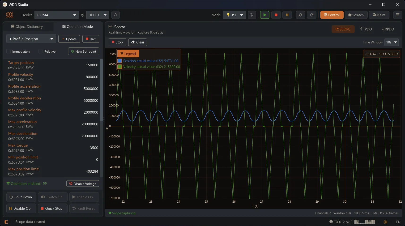 wddrive-studio Control view: object dictionary and live scope