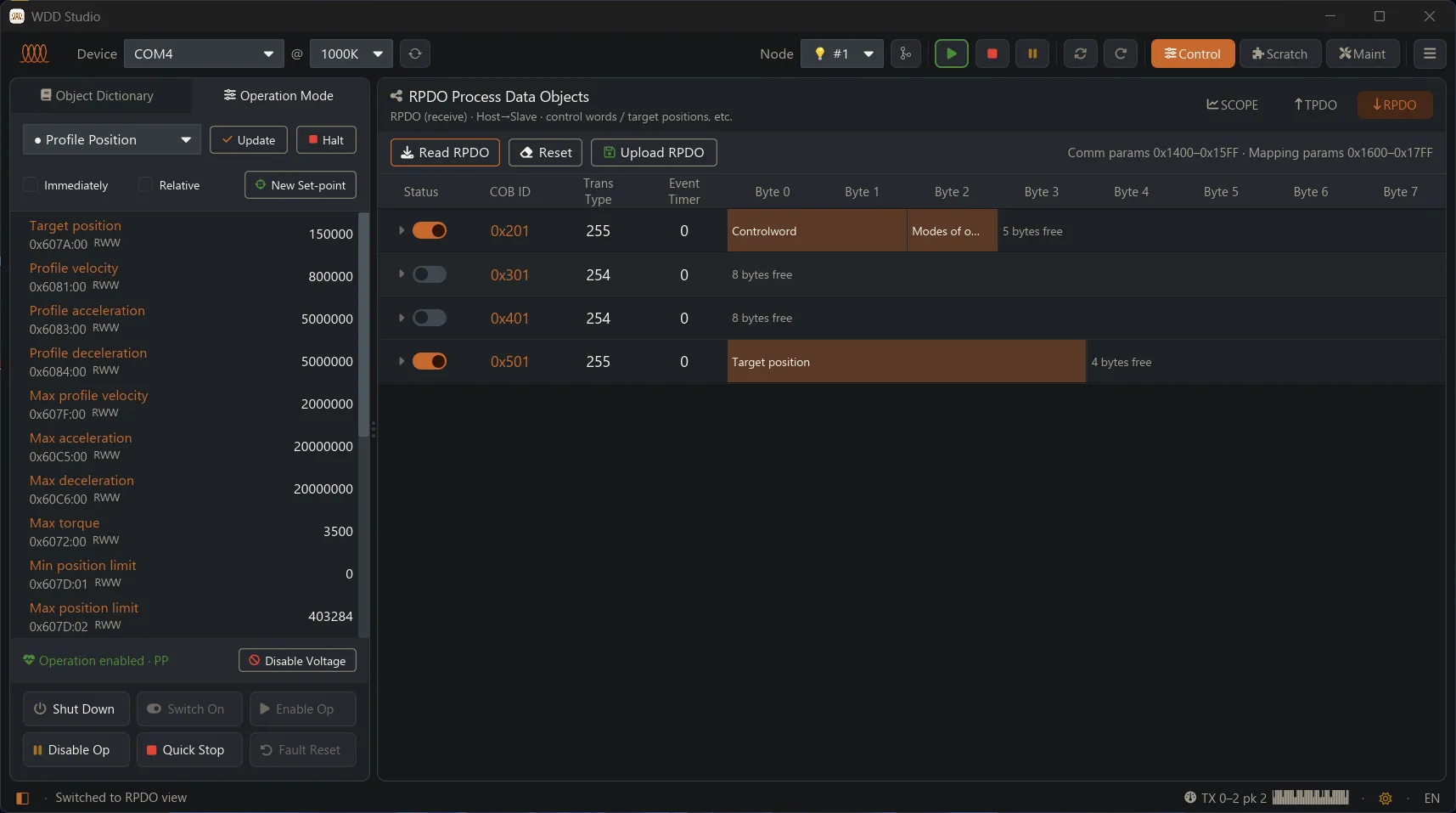 wddrive-studio RPDO receive process data configuration
