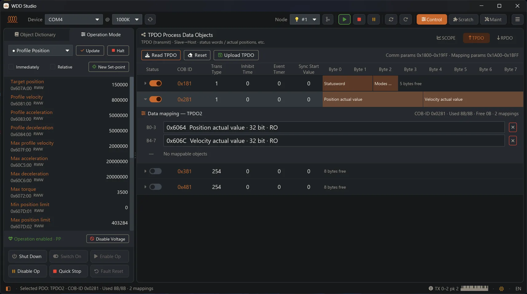 wddrive-studio TPDO data mapping