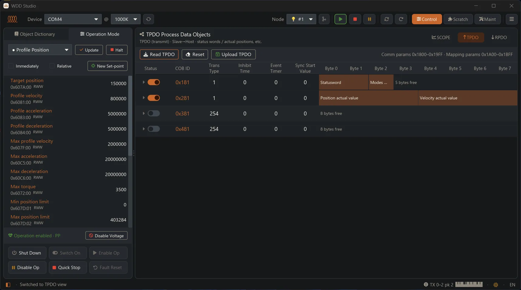 wddrive-studio TPDO transmit process data configuration